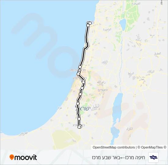 Железные дороги Израиля חיפה מרכז - באר שבע מרכז: карта маршрута