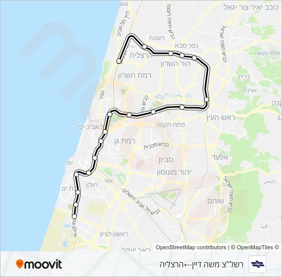 Железные дороги Израиля רשל''צ משה דיין - הרצליה: карта маршрута
