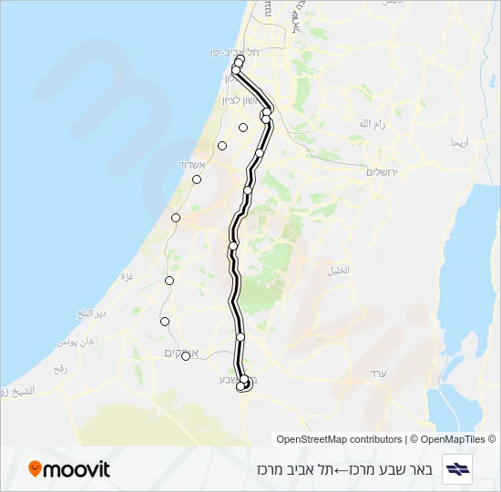 Железные дороги Израиля באר שבע מרכז - תל אביב מרכז: карта маршрута