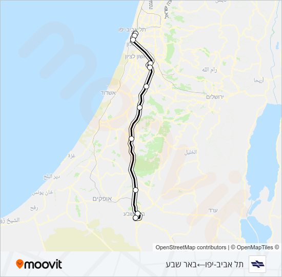 Железные дороги израиля תל אביב מרכז - באר שבע מרכז: карта маршрута