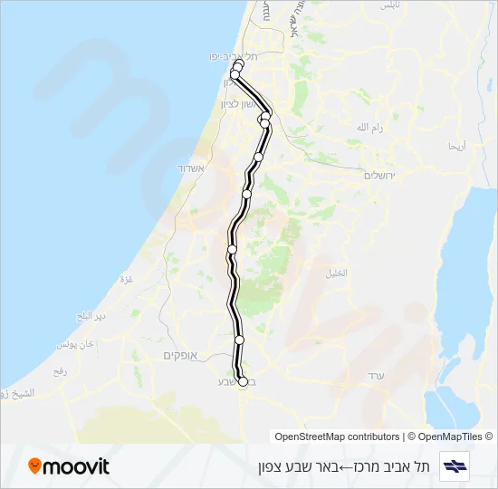 Железные дороги Израиля תל אביב מרכז - באר שבע צפון: карта маршрута