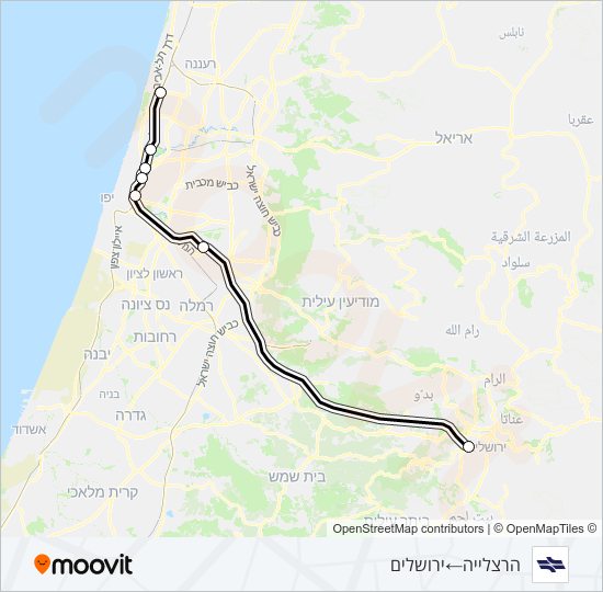 מפת המסלול של קו רכבת ישראל הרצליה - ירושלים/יצחק נבון ✈