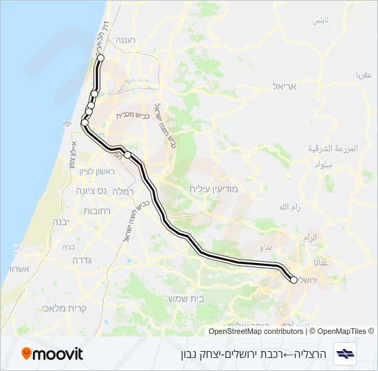 מפת המסלול של קו רכבת ישראל הרצליה - ירושלים/יצחק נבון ✈