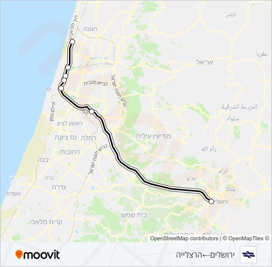 מפת המסלול של קו רכבת ישראל ירושלים/יצחק נבון - הרצליה ✈