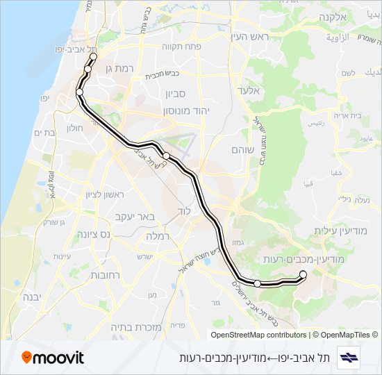 תל אביב מרכז - מודיעין מרכז ✈ israel railways Line Map