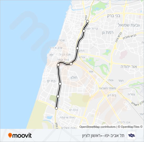 Железные дороги израиля תל אביב מרכז - רשל''צ משה דיין: карта маршрута