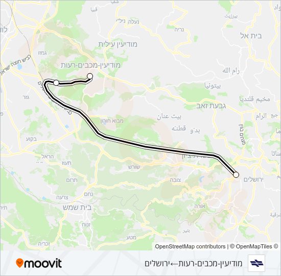 מפת המסלול של קו רכבת ישראל מודיעין מרכז - ירושלים/יצחק נבון