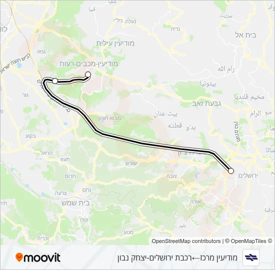 Железные дороги Израиля מודיעין מרכז - ירושלים/יצחק נבון: карта маршрута