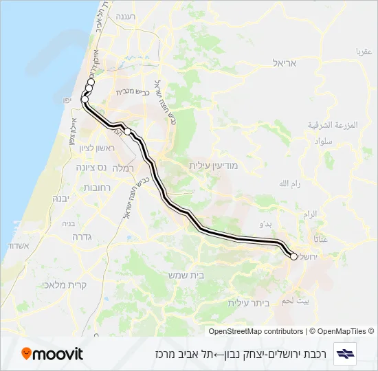 Железные дороги Израиля ירושלים/יצחק נבון - תל אביב מרכז ✈: карта маршрута
