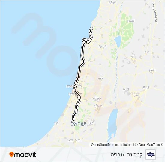 Железные дороги Израиля קרית גת - נהריה: карта маршрута