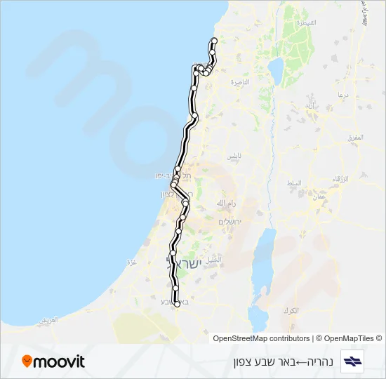 Железные дороги Израиля נהריה - באר שבע צפון: карта маршрута
