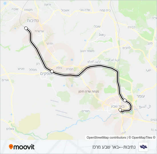 Железные дороги Израиля נתיבות - באר שבע מרכז: карта маршрута
