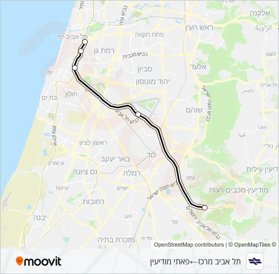 Железные дороги Израиля תל אביב מרכז - פאתי מודיעין ✈: карта маршрута