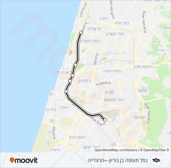 Железные дороги израиля נתב''ג - הרצליה ✈: карта маршрута