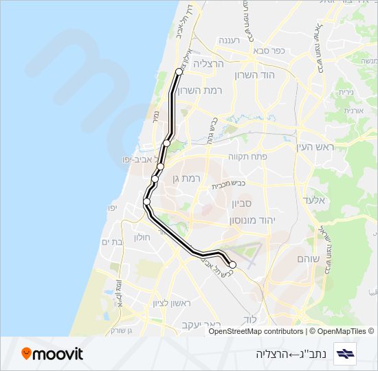 קו נתבג הרצליה: לוח זמנים, תחנות ומפות - נתב''ג‎←‏הרצליה (מעודכן)