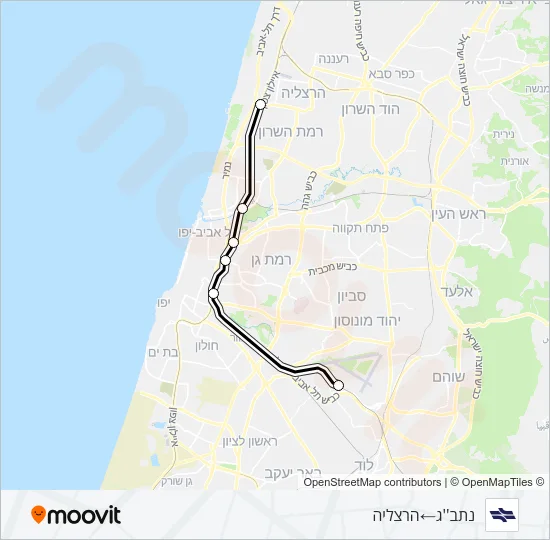 Железные дороги Израиля נתב''ג - הרצליה ✈: карта маршрута