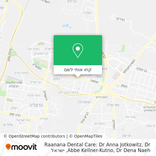 מפת Raanana Dental Care: Dr Anna Jotkowitz, Dr Abbe Kellner-Kutno, Dr Dena Naeh