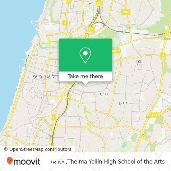 מפת Thelma Yellin High School of the Arts, בורוכוב גבעתיים, 53201