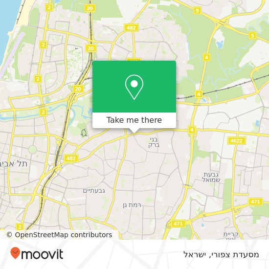 מפת מסעדת צפורי, ז'בוטינסקי בני ברק, תל אביב, 51300