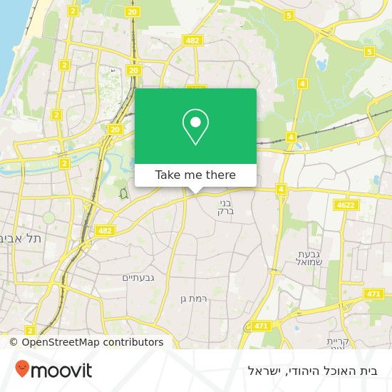 מפת בית האוכל היהודי, ז'בוטינסקי בני ברק, תל אביב, 51300