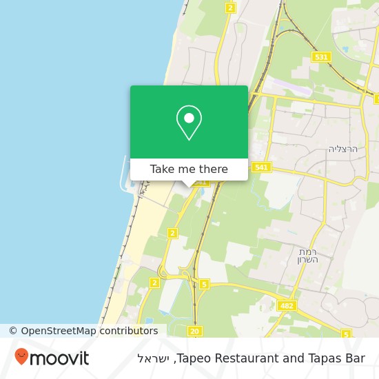 מפת Tapeo Restaurant and Tapas Bar, אריה שנקר הרצליה, תל אביב, 46725