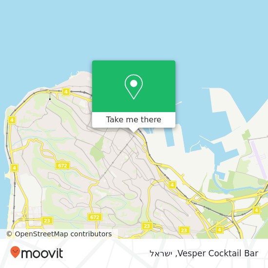 מפת Vesper Cocktail Bar, נחום דוברין עיר תחתית, חיפה, 33034