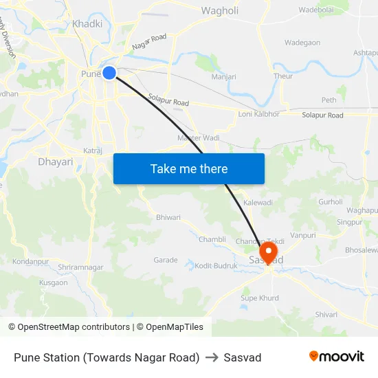 Pune Station (Towards Nagar Road) to Sasvad map