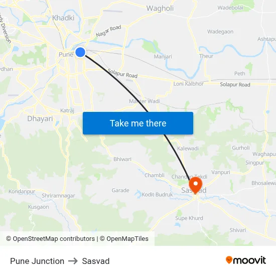 Pune Junction to Sasvad map
