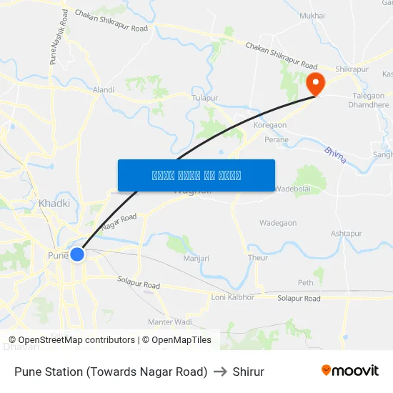 पुणे स्टेशन (नगर रोड की ओर) to शिरूर map