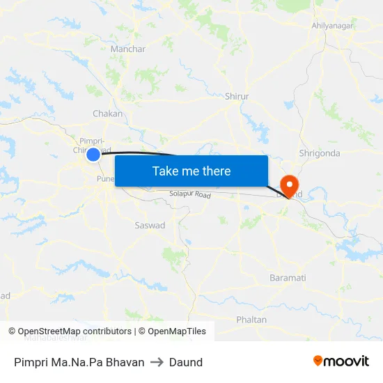 पिंपरी मा.न.पा भवन to दौंड map