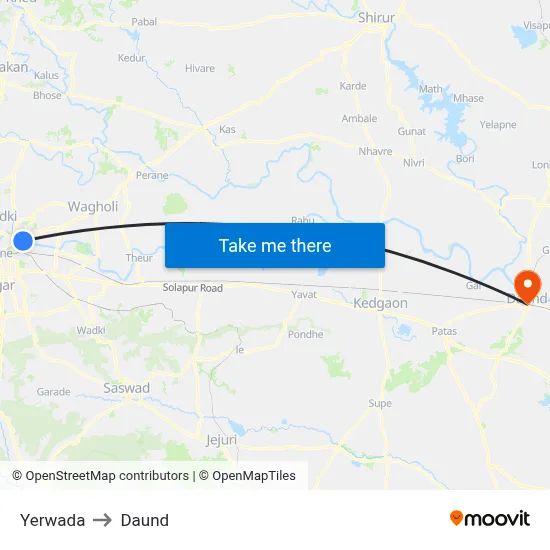 येरवडा to दौंड map