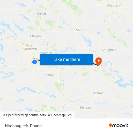 हीराबाग to दौंड map