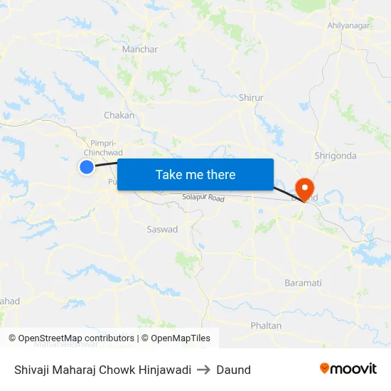 शिवाजी महाराज चौक हिंजवाडी to दौंड map