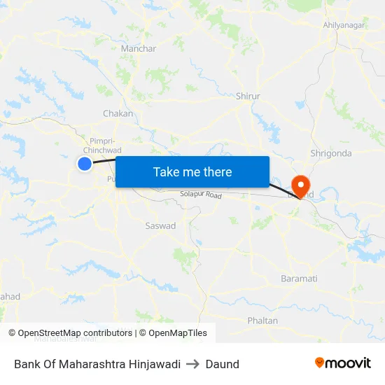 बैंक ऑफ महाराष्ट्र हिंजवाड़ी to दौंड map