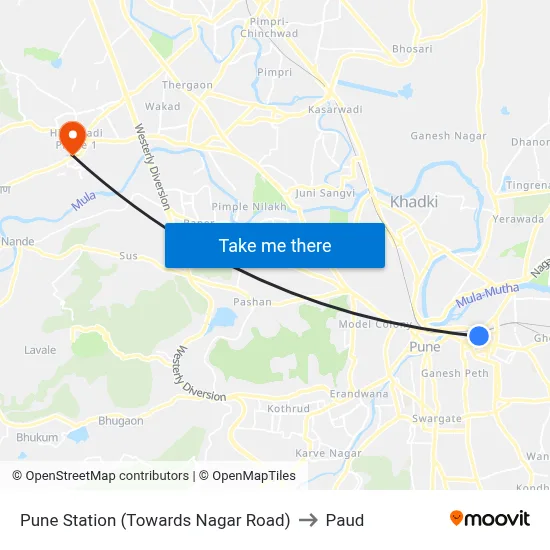 Pune Station (Towards Nagar Road) to Paud map