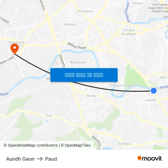 Aundh Gaon to Paud map