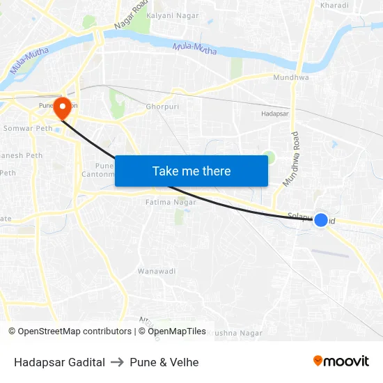 Hadapsar Gadital to Pune & Velhe map