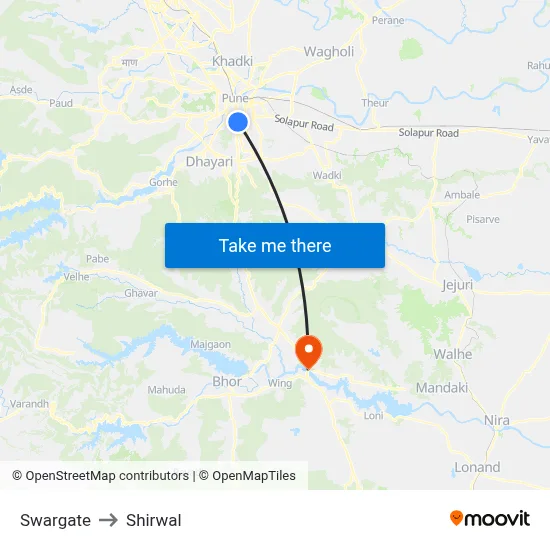 Swargate to Shirwal map