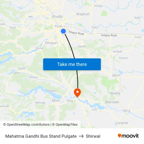 Mahatma Gandhi Bus Stand Pulgate to Shirwal map