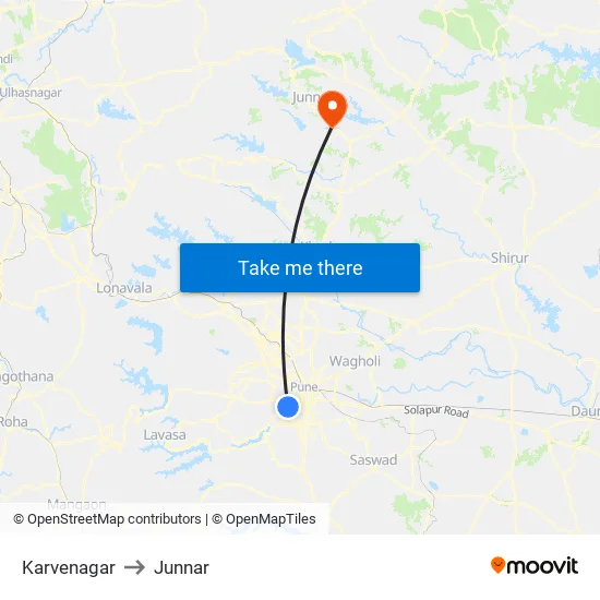 Karve Nagar to Junnar map