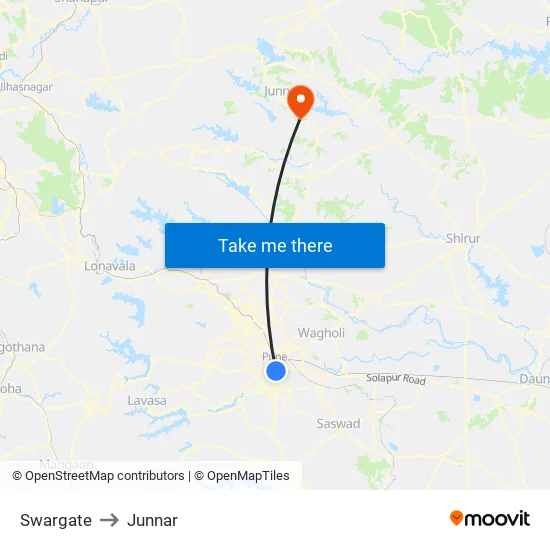 Swargate to Junnar map