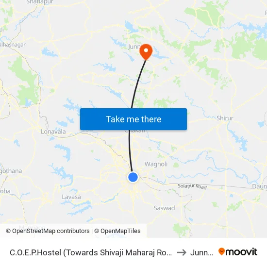 COEP Hostel (To Ma.Na.Pa) to Junnar map