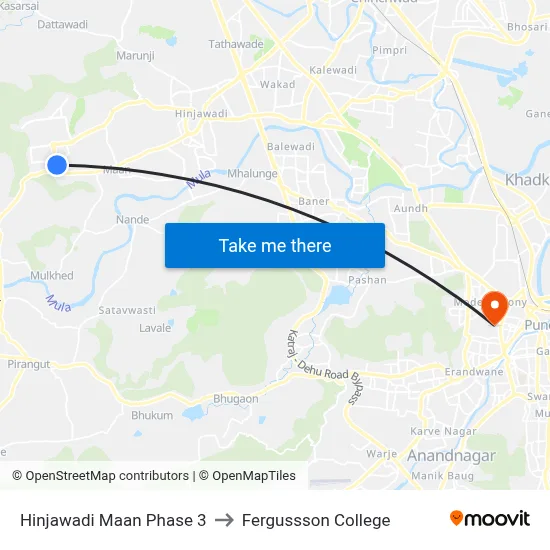 हिंजवाड़ी मान फेज 3 to फर्गुसन कॉलेज map