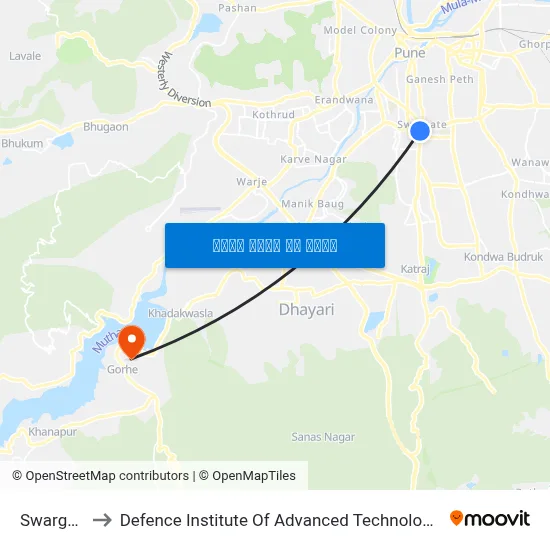 Swargate to Defence Institute Of Advanced Technology Diat map