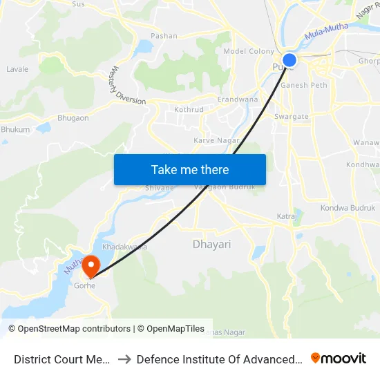 District Court Metro Station to Defence Institute Of Advanced Technology Diat map