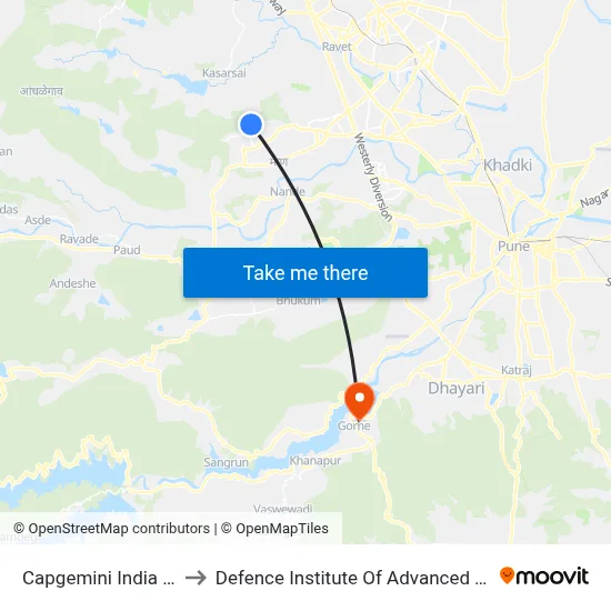 Capgemini India Company to Defence Institute Of Advanced Technology Diat map