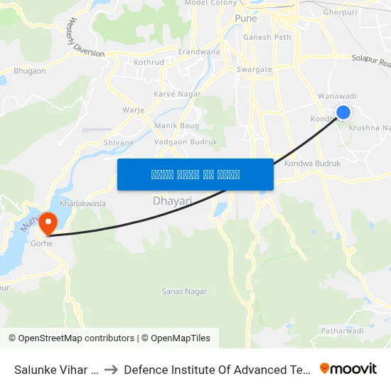 सालुंके विहार कॉर्नर to रक्षा उन्नत प्रौद्योगिकी संस्थान map