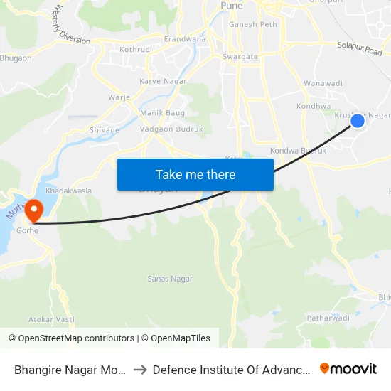 भांगिरे नगर मोहम्मदवाड़ी to रक्षा उन्नत प्रौद्योगिकी संस्थान map