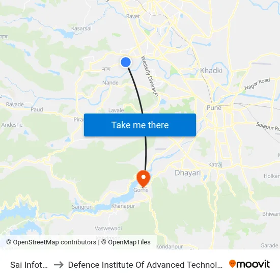 Sai Infotech to Defence Institute Of Advanced Technology Diat map