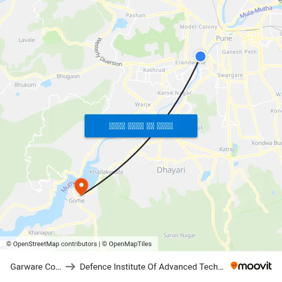 Garware College to Defence Institute Of Advanced Technology Diat map